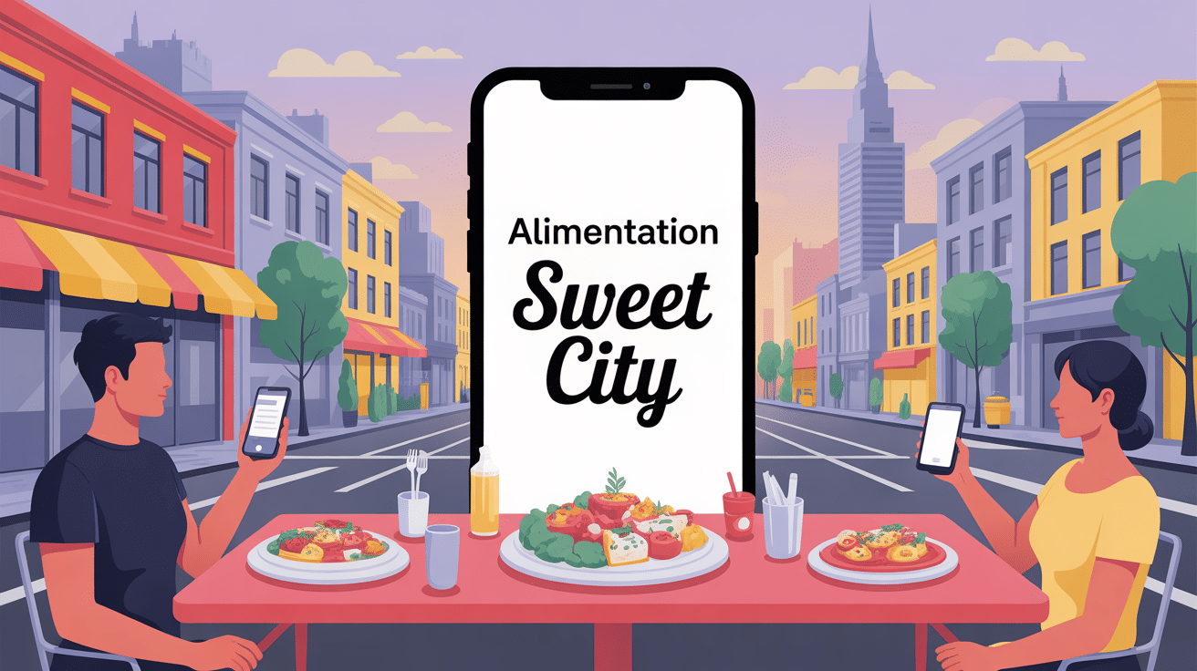 illustration livraison alimentation sweet city en ville