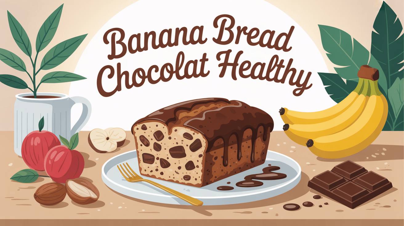 Illustration d'un banane bread chocolat healthy avec ingrédients sains