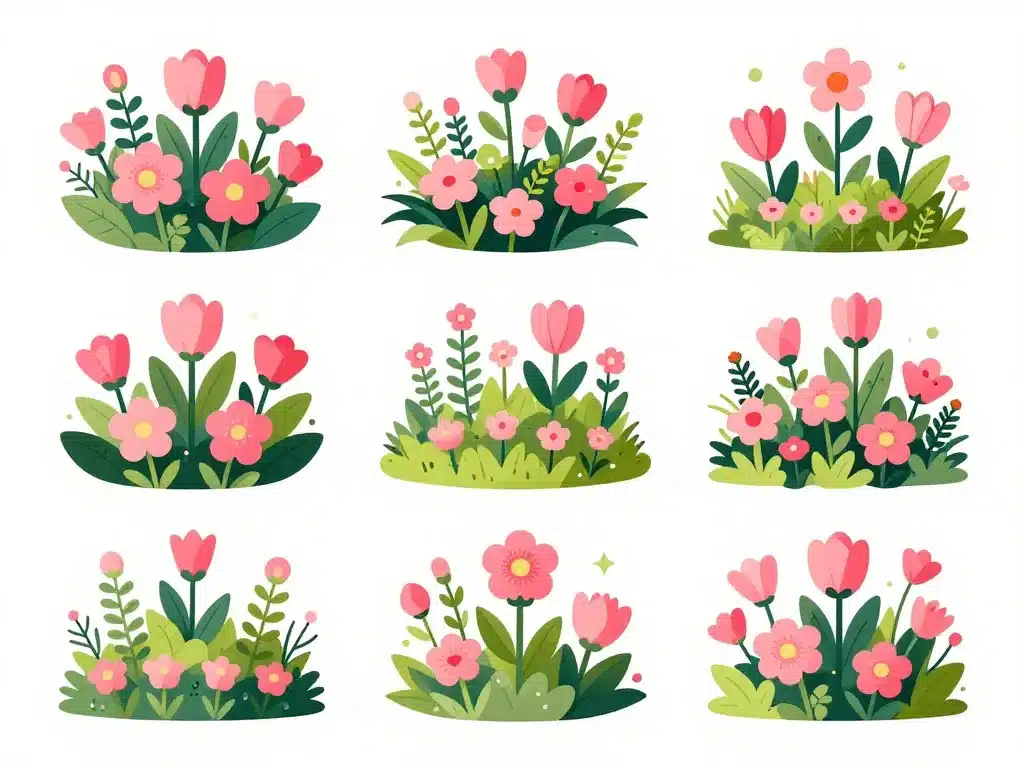 Schéma choix grosse fleur rose selon effet et emplacement