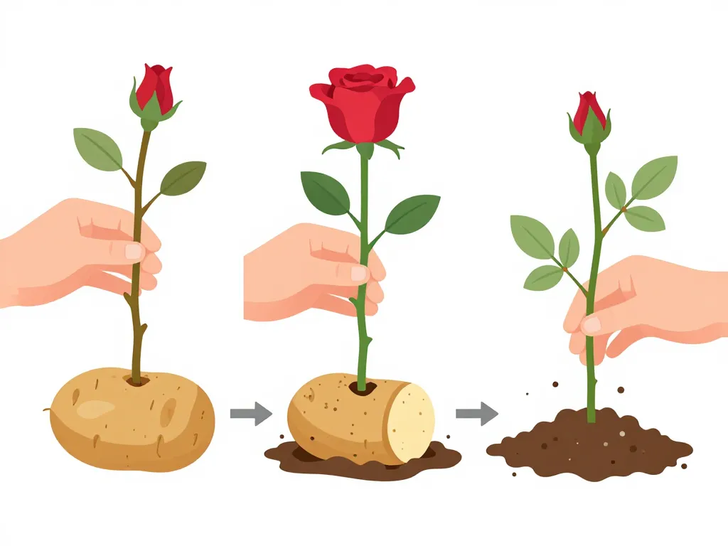 schéma bouture rosier pomme de terre étapes