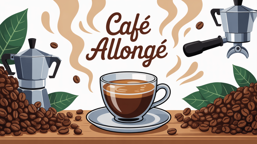 illustration cafe allonge grande tasse grains espresso vapeur