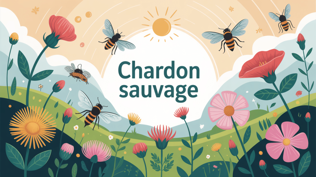 illustration chardon sauvage abeilles papillons biodiversité