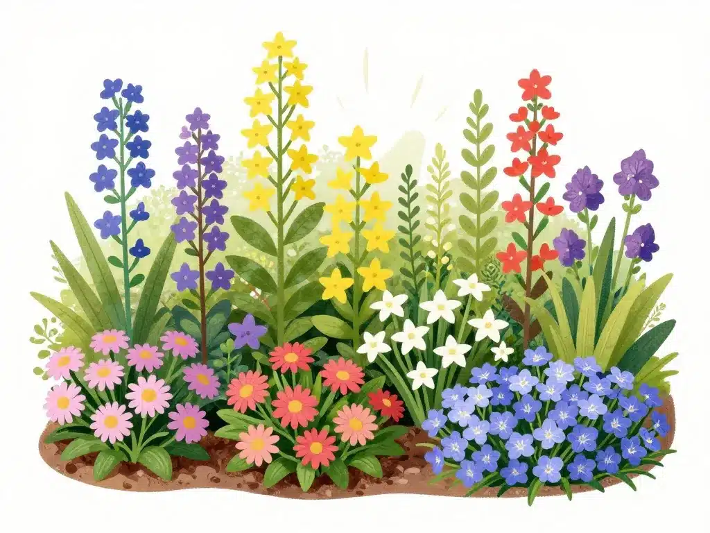 Massif structuré de fleurs étoilées au jardin