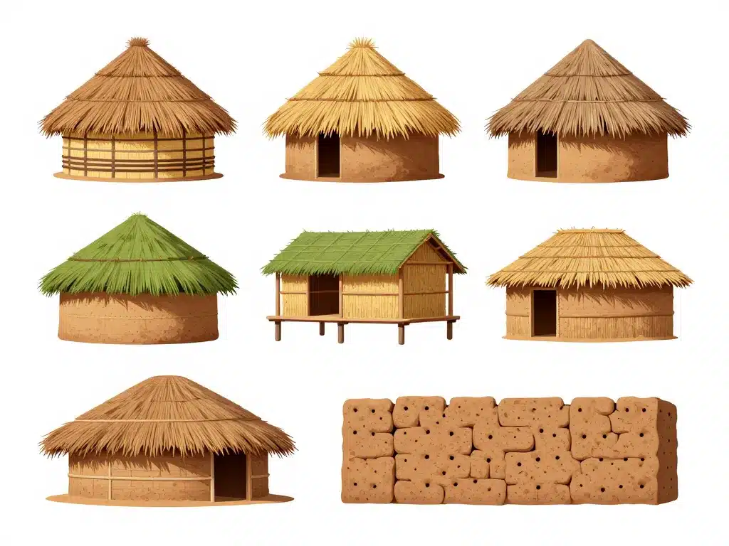 Schéma des formes et matériaux des huttes africaines pour le confort