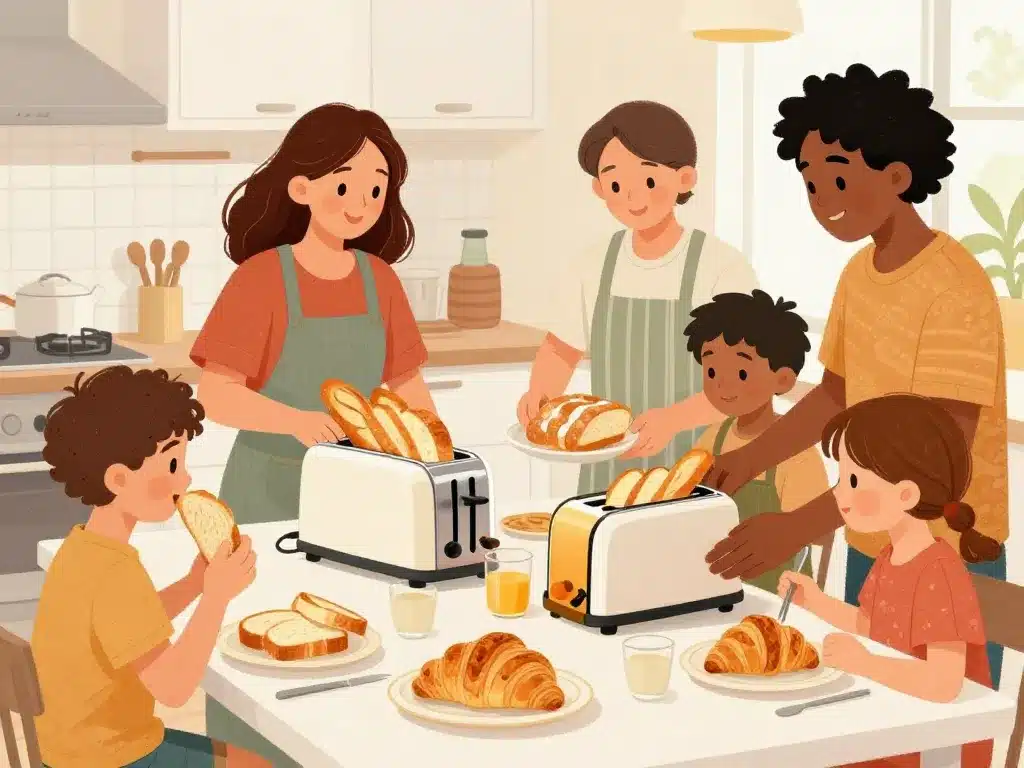 grille pain baguette en famille au petit déjeuner