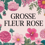 Illustration composition de grosses fleurs roses emblématiques dans un jardin