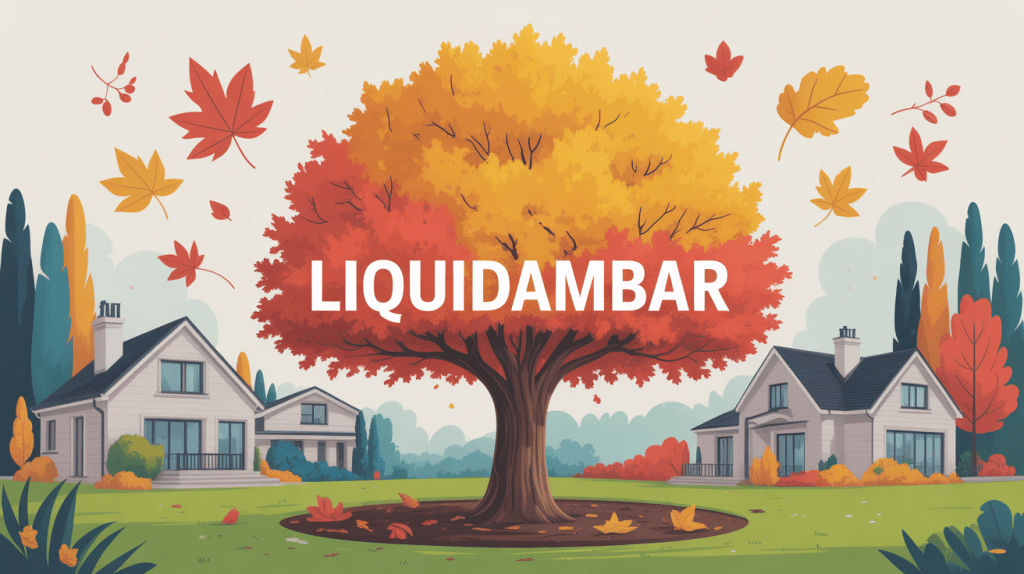 liquidambar inconvénient, illustration arbre automne et problèmes jardin