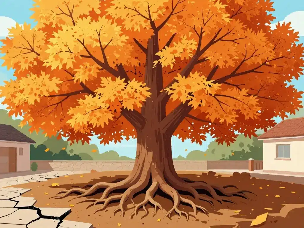 liquidambar inconvénient, image racines et dégâts au sol