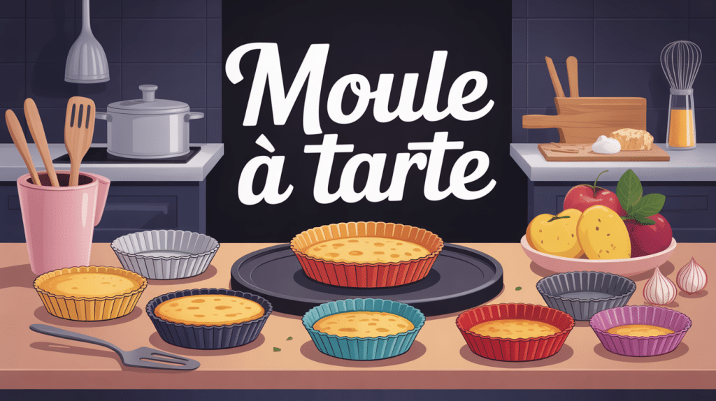 sélection de moule a tarte en acier, céramique, silicone sur table