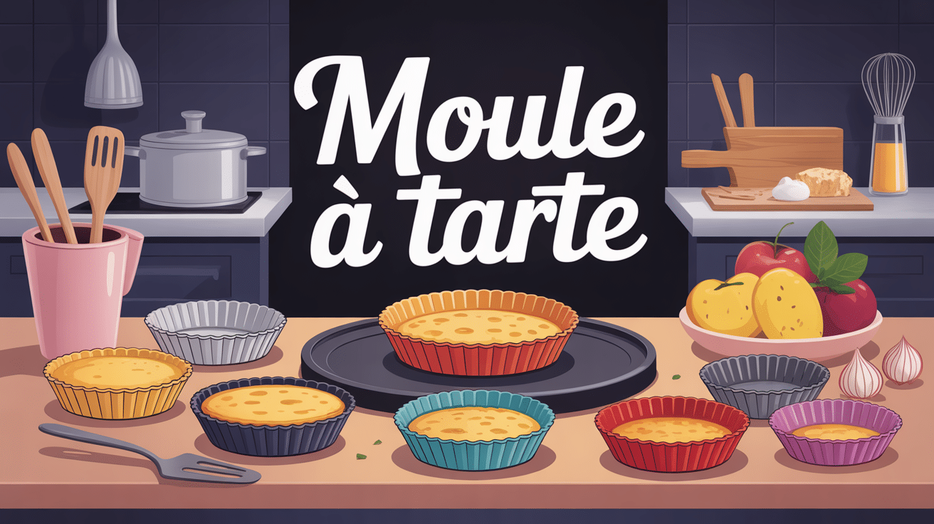 sélection de moule a tarte en acier, céramique, silicone sur table
