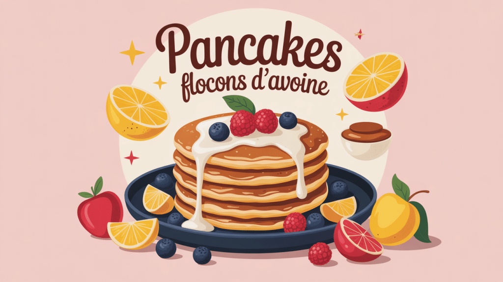 pile de pancakes flocons d avoine avec fruits sur table de petit dejeuner