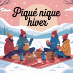 illustration pique nique hiver convivial en pleine nature enneigée