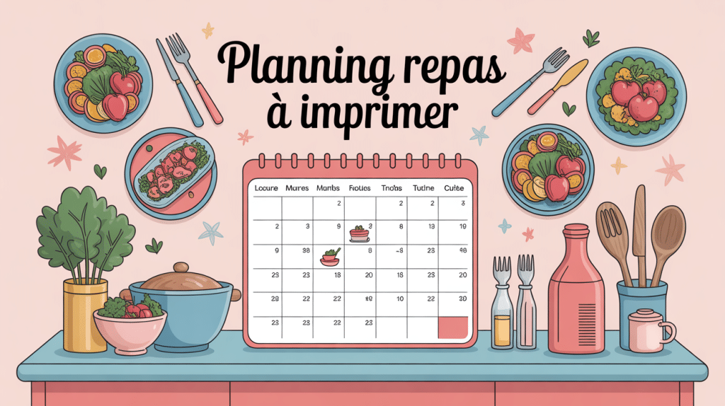 planning repas mois à imprimer sur table de cuisine