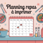 planning repas mois à imprimer sur table de cuisine