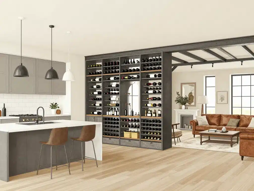 Porte bouteille intégré dans décoration cuisine, salon, loft