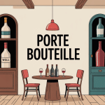 Illustration de porte bouteille mural, sol et table dans un intérieur moderne
