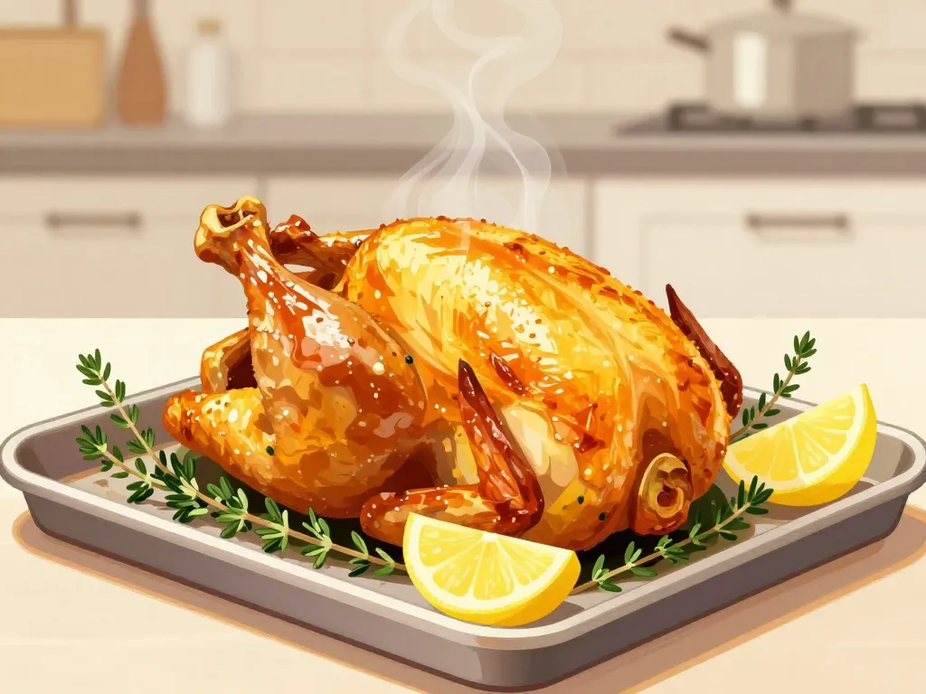 poulet au citron et au thym doré sur plateau