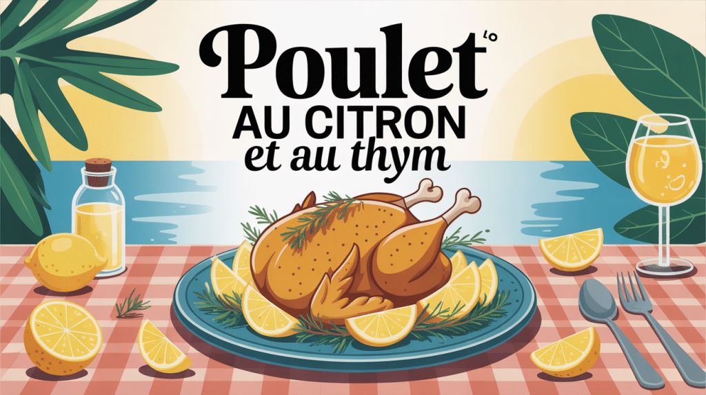 poulet au citron et au thym sur table méditerranéenne