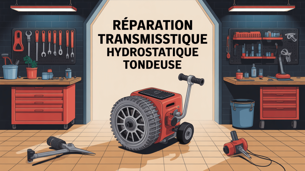 réparation transmission hydrostatique tondeuse illustration atelier