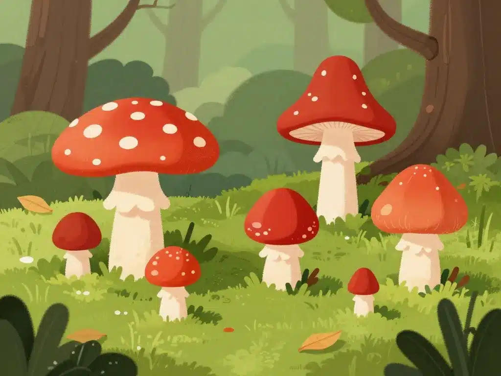 petit champignon rouge types formes forêt jardin