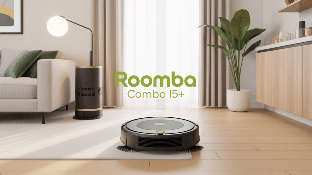 Roomba Combo i5+ illustré dans intérieur moderne avec station