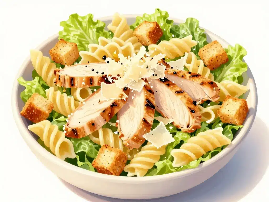 composition salade de pate au poulet cesar editoriale