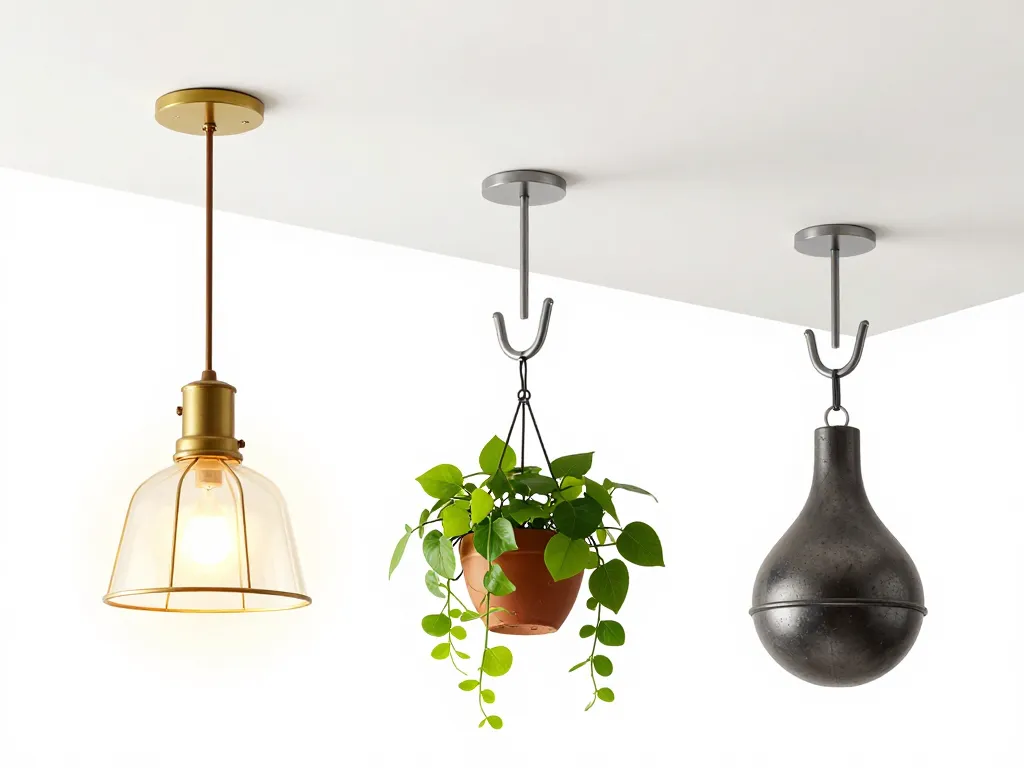 Schéma suspension crochet usages lampes plantes charges