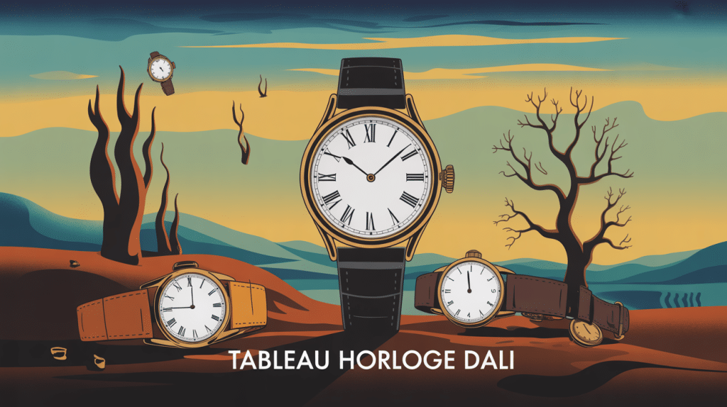 illustration tableau horloge dali montres molles paysage surréaliste