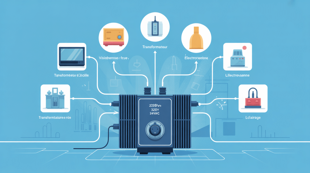 Vue centrale d'un transformateur 220v 24vac connecté à appareils