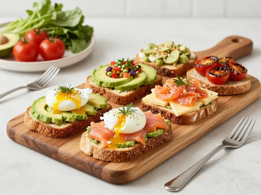 assortiment avocado toast recette brunch ingredients variés