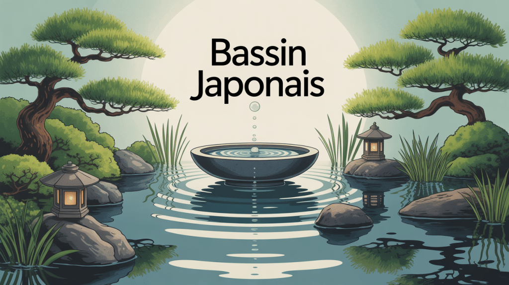 illustration bassin japonais jardin zen eau pierres