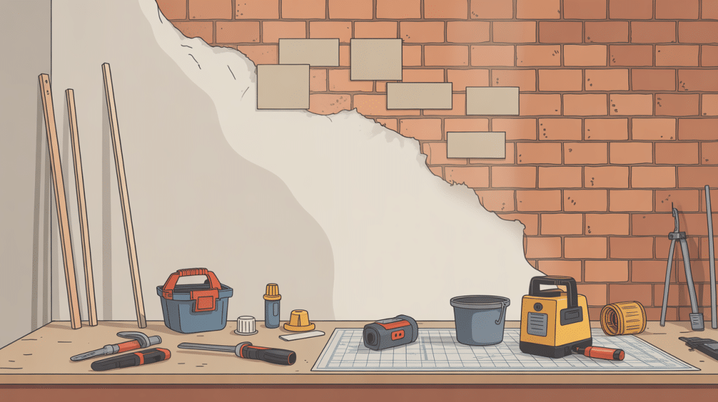 coller placo au map sur mur briques avec outils