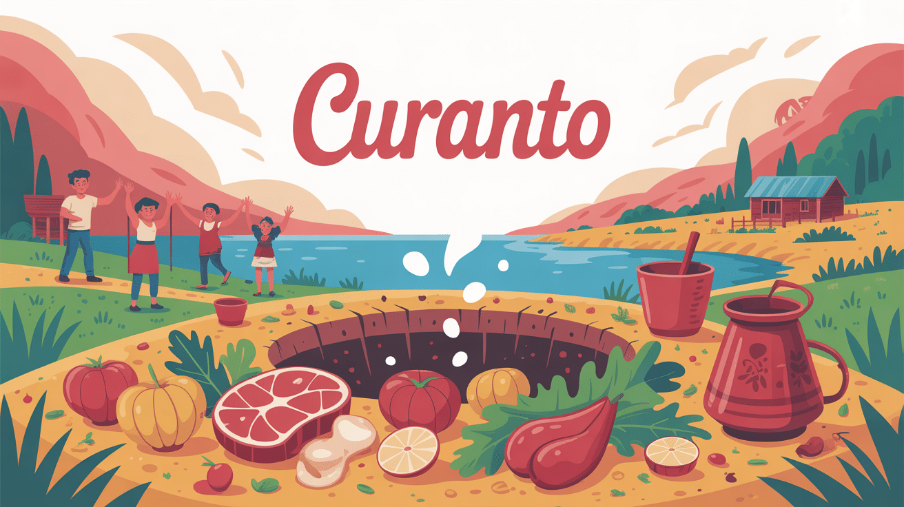 illustration curanto fosse ambiance conviviale Chiloé