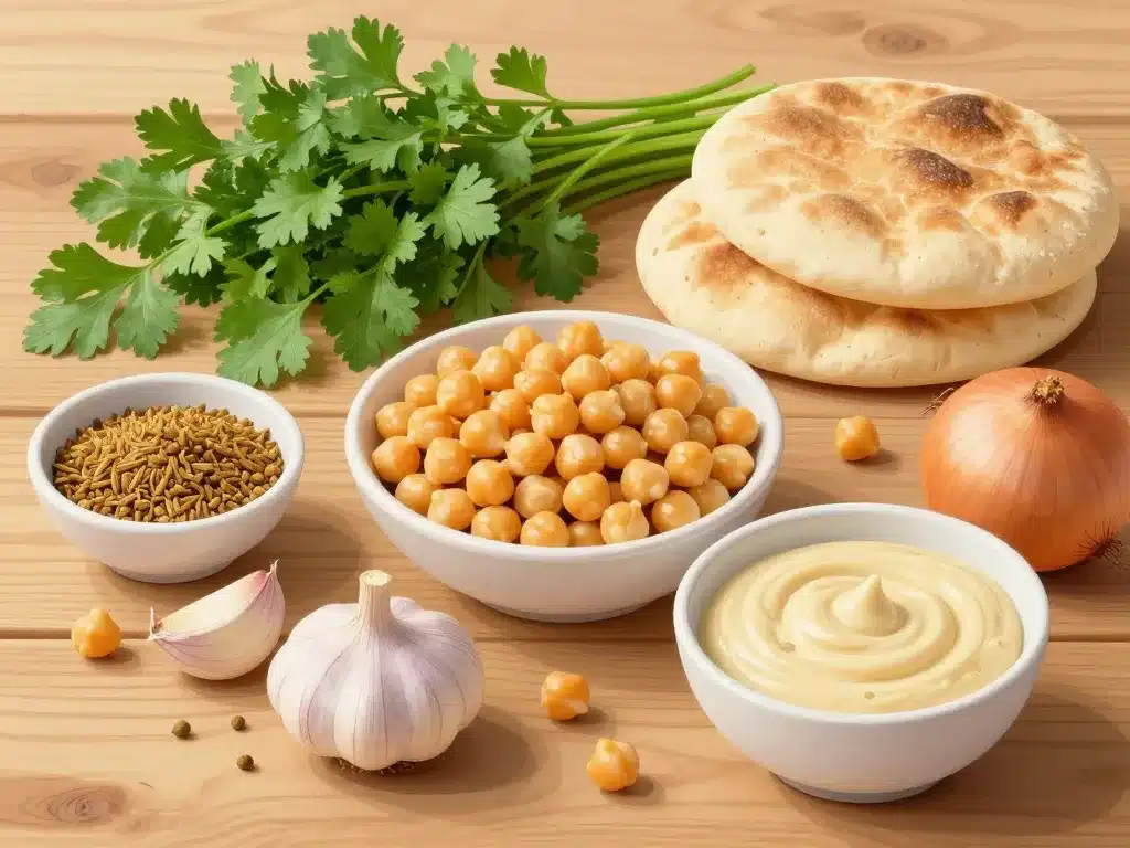 ingrédients falafel kebab pois chiches pain crudités