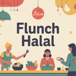 Illustration flunch halal buffet convivial famille France