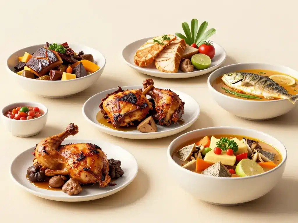 Sélection de grands plats typiques martiniquais à base de viande et poisson