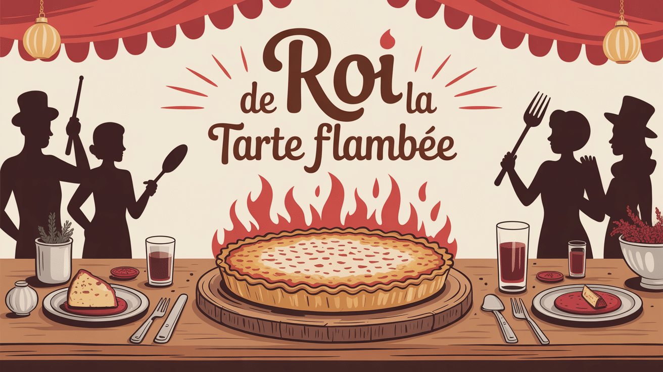 illustration du roi de la tarte flambée, ambiance festive alsacienne