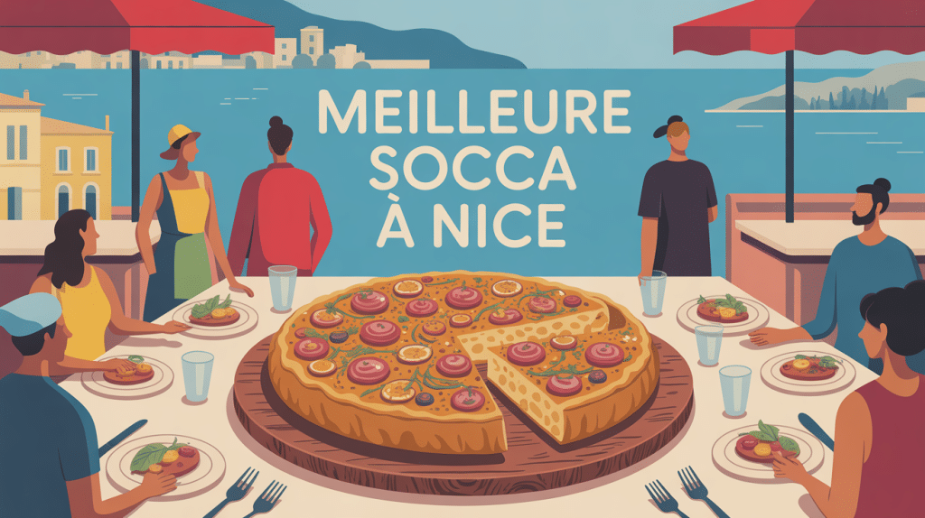 illustration stylisée meilleure socca nice ambiance conviviale