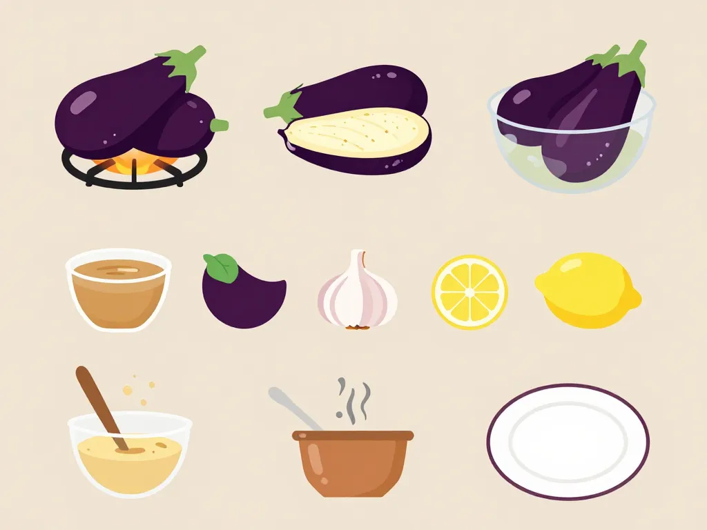 mutabal étapes préparation aubergines tahini recette maison