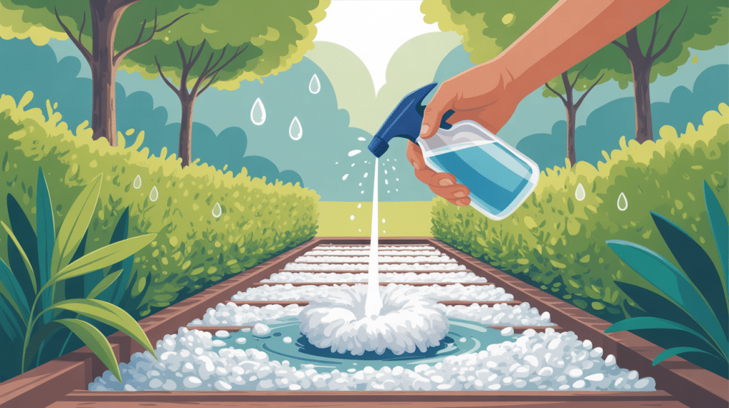 Nettoyer cailloux blancs javel main gants jardin