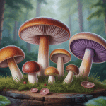 Oreille de cochon champignon stylisé en forêt ambiance automnale