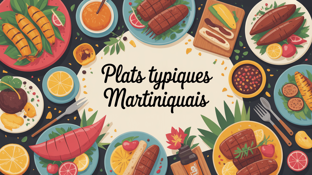Illustration de plat typique martiniquais sur une grande table créole