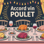 illustration accord quel vin avec du poulet sur table élégante
