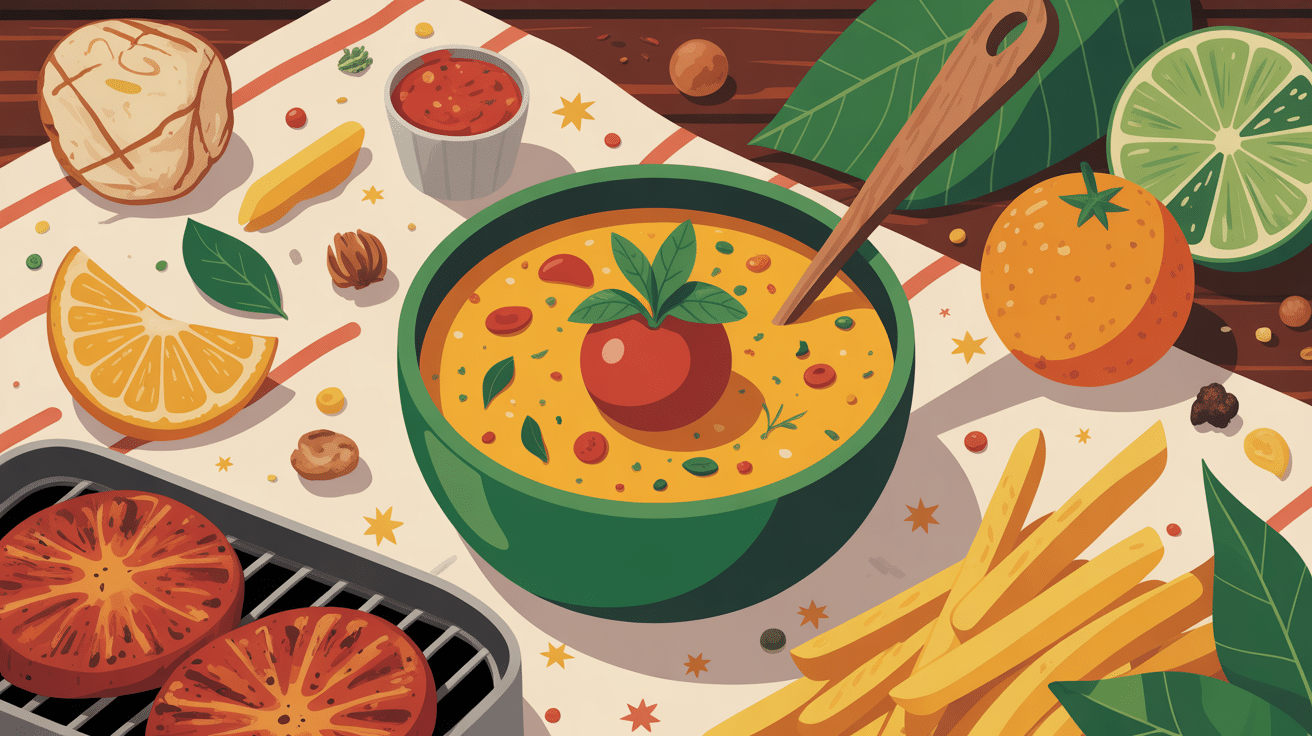 Sauce brasil avec bol, frites et grillades autour d’un barbecue