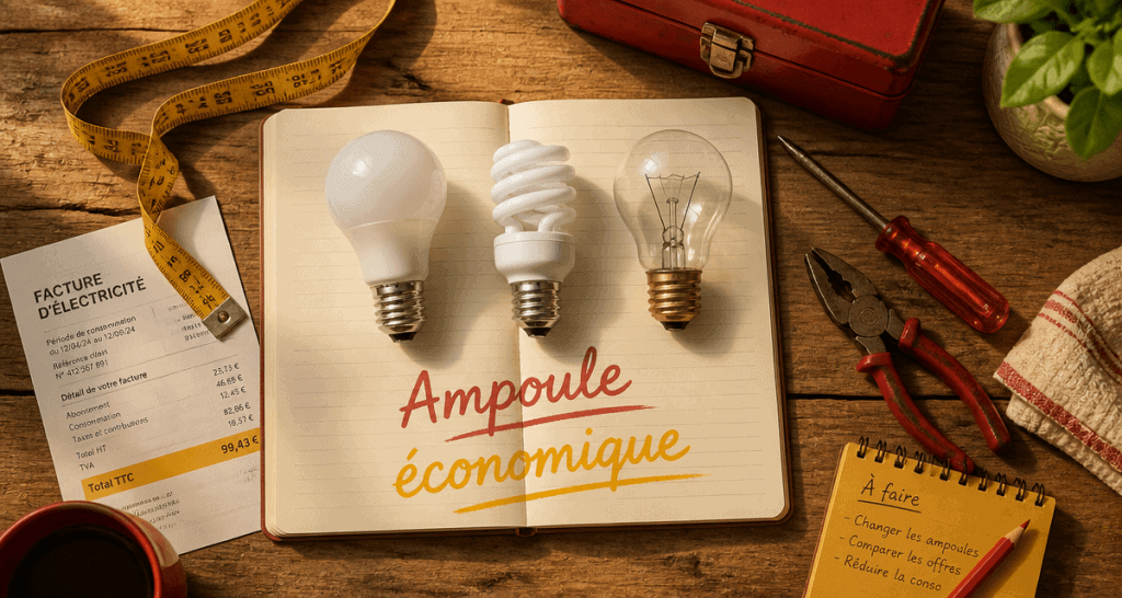 Ampoule economique LED, fluocompacte et filament alignées