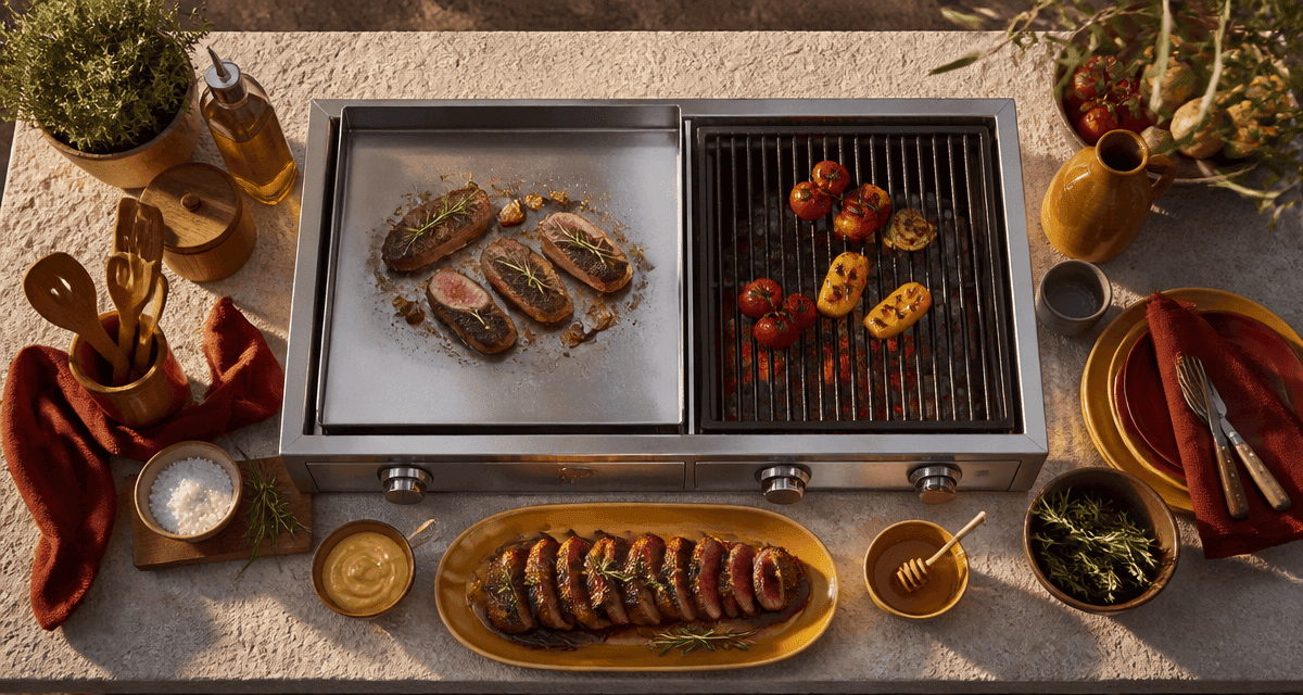 Barbecue cuisine extérieure plancha inox et pierre