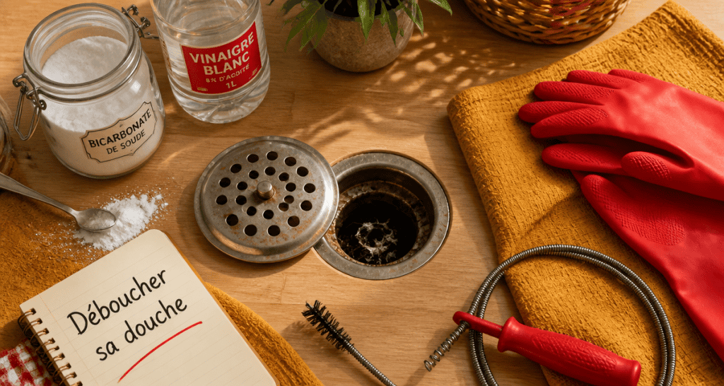 deboucher la douche avec bicarbonate vinaigre et furet