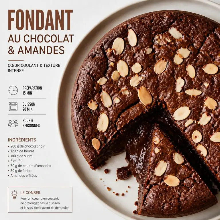 Fondant au chocolat et amandes, recette de gâteau sans sucre pour diabétique