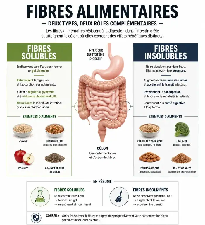 Infographie sur les bienfaits des aliments riches en fibres pour soulager la constipation