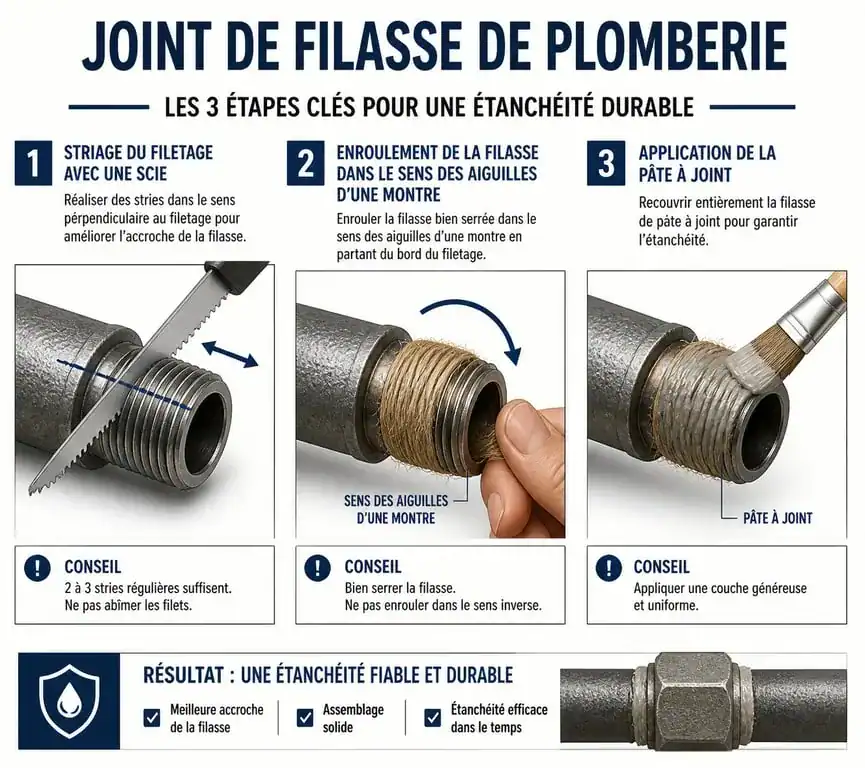 Étapes pour réaliser un joint de filasse plomberie efficace